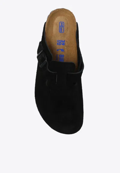 Shop Birkenstock Boston Buckled Leather Slippers In Black