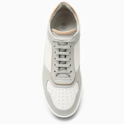 Shop Brunello Cucinelli Low White And Grey Leather Trainer