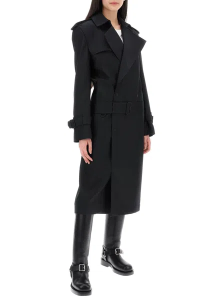 Shop Burberry Double Breasted Silk Twill Trench Coat