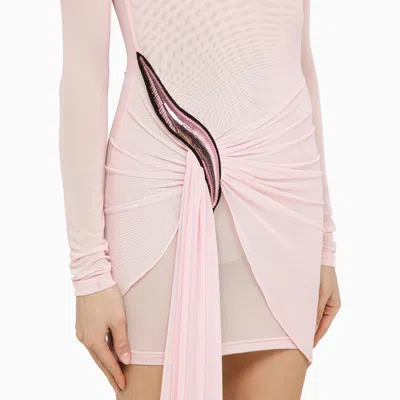 Shop David Koma Pink Viscose Mini Dress With Draping