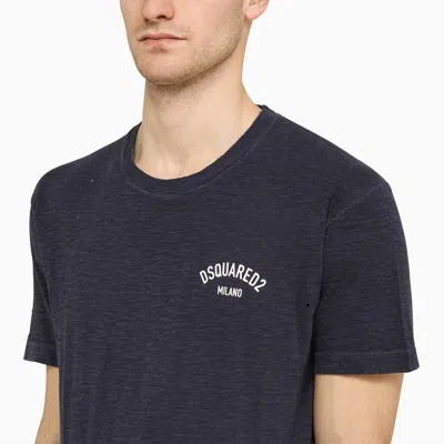 Shop Dsquared2 Navy Blue Cotton Blend T Shirt With Logo