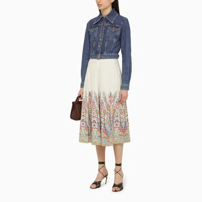 Shop Etro Multicoloured Cotton Midi Skirt