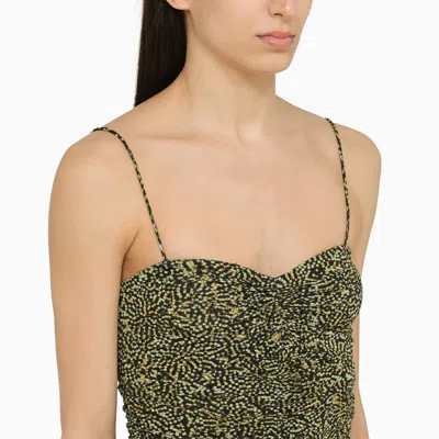 Shop Isabel Marant Black/yellow Viscose Patterned Midi Dress