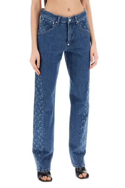 Shop Marine Serre "regenerated Denim Moon All Over Jeans