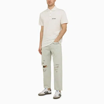 Shop Palm Angels White Cotton Polo Shirt With Logo
