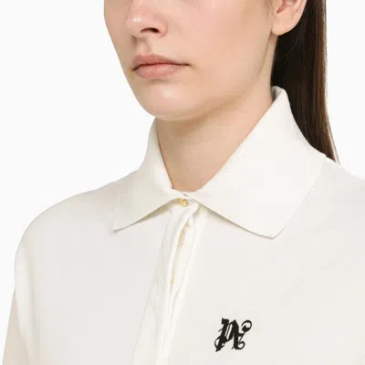 Shop Palm Angels White Cotton Cropped Polo Shirt With Logo
