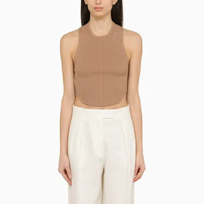 Shop Philosophy Light Brown Cropped Ribbed Top