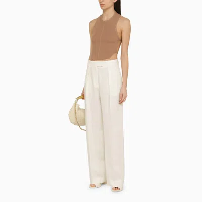 Shop Philosophy Light Brown Cropped Ribbed Top