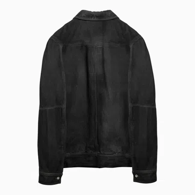 Shop Rick Owens Black Washed Effect Denim Jacket