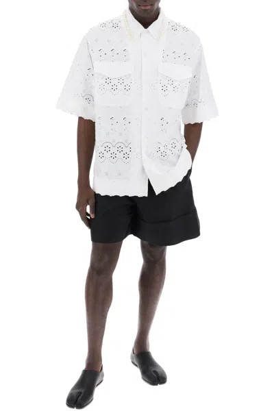 Shop Simone Rocha "scalloped Lace Shirt With Pearl