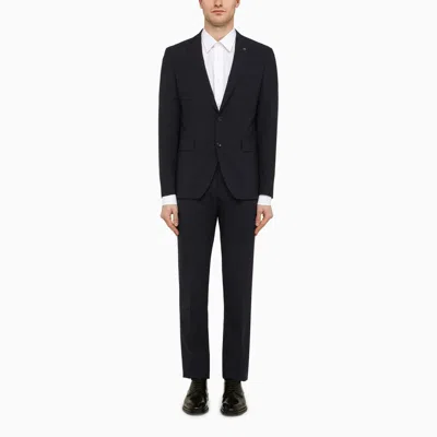 Shop Tagliatore Navy Blue Single Breasted Suit In Wool Blend