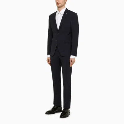 Shop Tagliatore Navy Blue Single Breasted Suit In Wool Blend