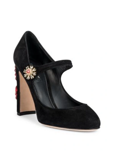 Dolce & Gabbana Embellished Suede Mary Jane Pumps In Black-multi