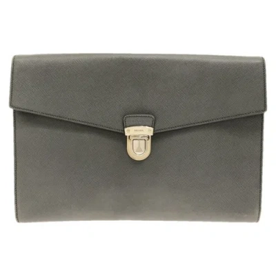 Pre-owned Shrimps Leather Clutch Bag In Grey