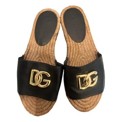 Pre-owned Dolce & Gabbana Leather Espadrilles In Black