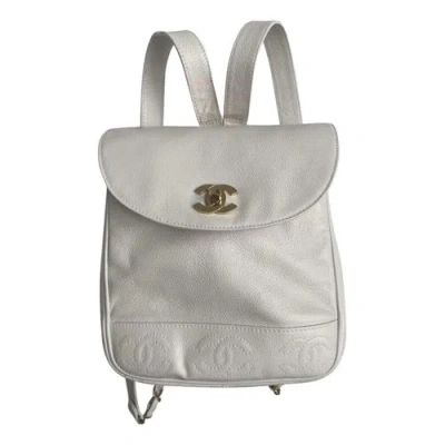Pre-owned Chanel Timeless/classique Leather Backpack In White