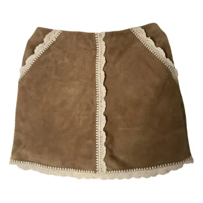 Pre-owned Maje Leather Mini Skirt In Camel