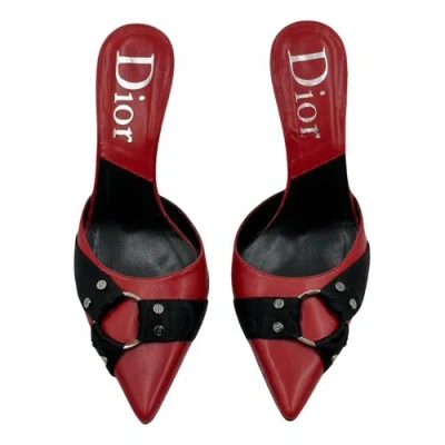 Pre-owned Dior Leather Mules In Red