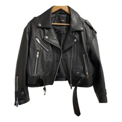 Pre-owned Maje Leather Short Vest In Black