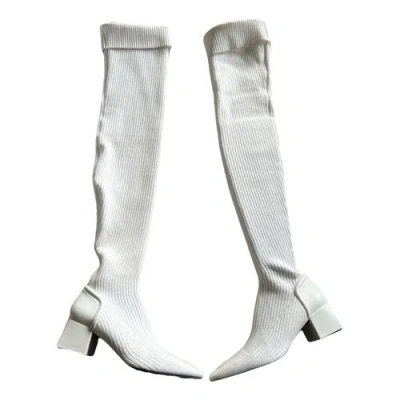 Pre-owned Courrèges Cloth Biker Boots In White