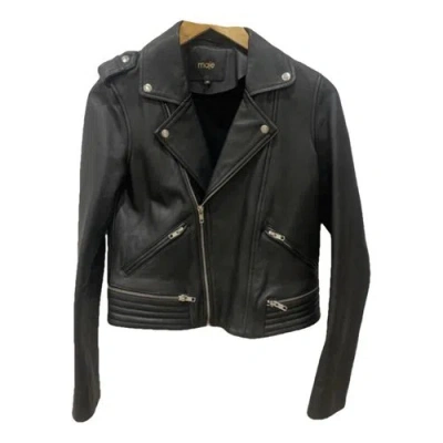Pre-owned Maje Leather Biker Jacket In Black