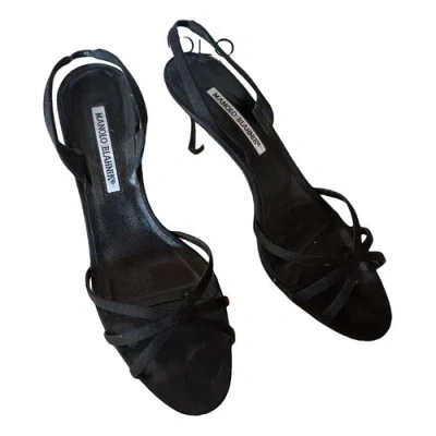 Pre-owned Manolo Blahnik Velvet Sandals In Black