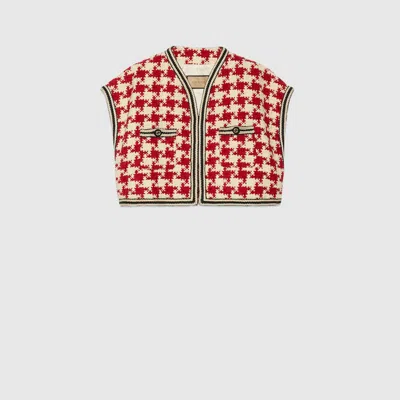 Shop Gucci Houndstooth Chenille Gilet In Red