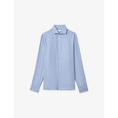 Shop Reiss Men's Sky Blue Ruban Regular-fit Linen Shirt