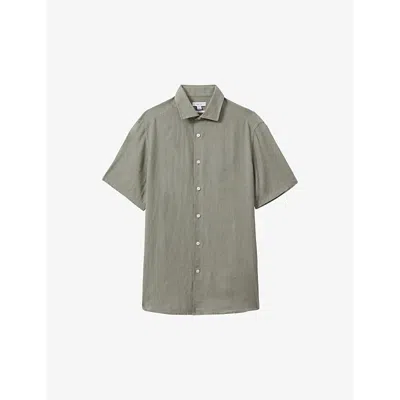 Shop Reiss Mens Pistachio Holiday Slim-fit Linen Shirt