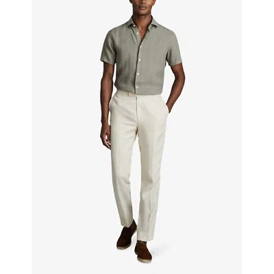 Shop Reiss Men's Pistachio Holiday Slim-fit Linen Shirt