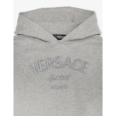 Shop Versace Boys Melangegrey+grey Kids Brand-embroidered Cotton-jersey Hoody 6-12 Years