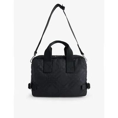 Shop Burberry Men's Black Check-pattern Nylon-blend Briefcase