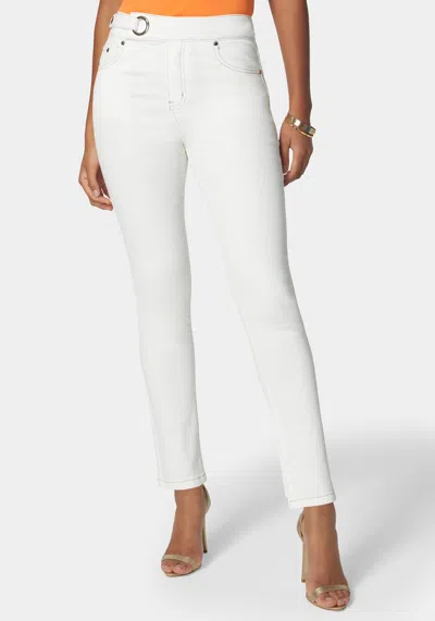 Shop Bebe Natural Waist Tab Detail Skinny Jeans In Soft White Wash