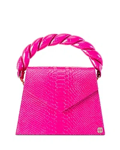 Shop Anima Iris Zaza Grande Leather Handbag In Fuchsia Snake Embossed