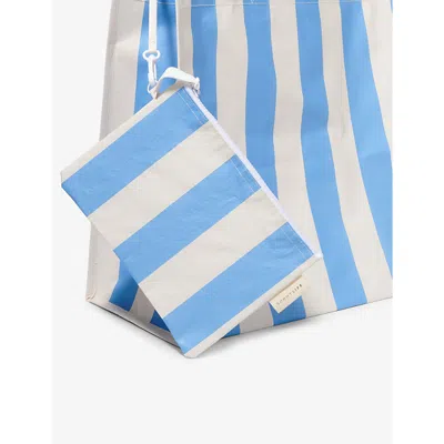 Shop Sunnylife Blue Cream Le Weekend Carryall Stripe-print Woven Beach Bag