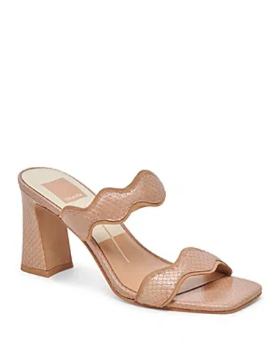Shop Dolce Vita Women's Ilva Square Toe Scalloped Strap High Heel Sandals In Toffee Embossed Leather