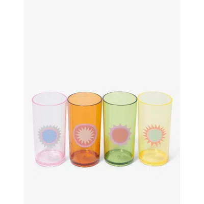 Shop Sunnylife Multi-coloured Poolside Graphic-print Tall Plastic Tumbler Set Of Four