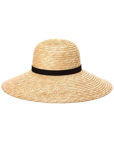 Shop Bruno Magli Wide Brim Leather-trim Straw Hat In Brown