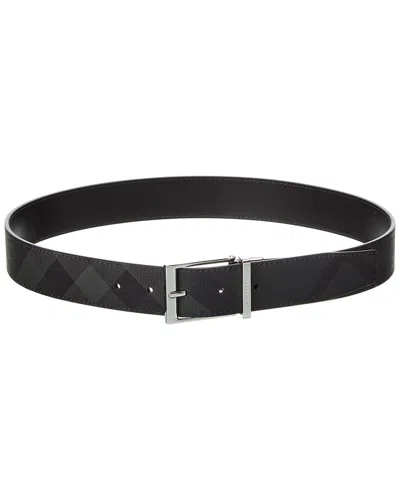 Shop Burberry Check Reversible Leather Belt In Grey