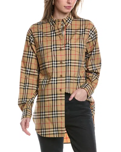 Burberry Ladies Vintage Check Stretch Cotton Button-down Collar Shirt In Beige