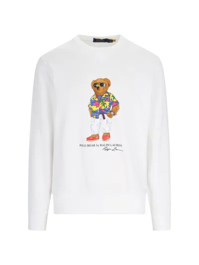 Shop Polo Ralph Lauren 'polo Bear' Crew Neck Sweatshirt In White