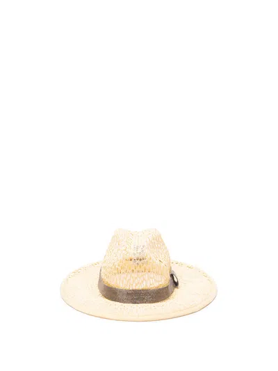 Shop Brunello Cucinelli Straw Hat With `precious` Band In Beige