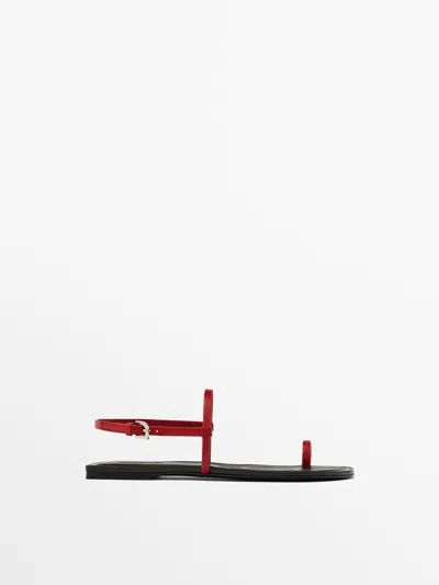 Shop Massimo Dutti Flat Sandals In Red
