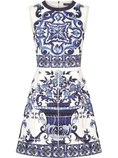 Shop Dolce & Gabbana Majolica Print Brocade Dress In Blue