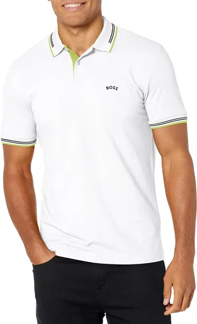 Shop Hugo Boss Men Paul Modern Essential Blank White/electric Lime Polo T-shirt