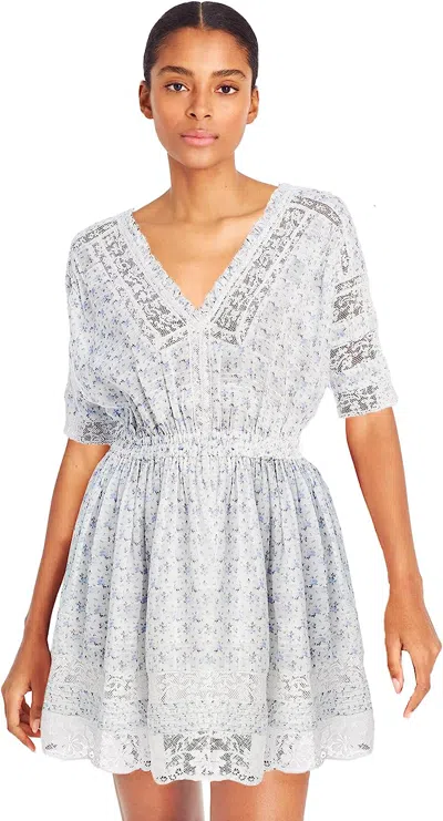 Shop Loveshackfancy Women Newton Elastic Waist Cotton Lace Mini Dress Calm Waters In Blue/white