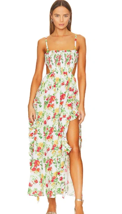 Shop Caroline Constas Women Margo Cut-out Dress Gown Yellow Red Blanc Floral In Multicolor