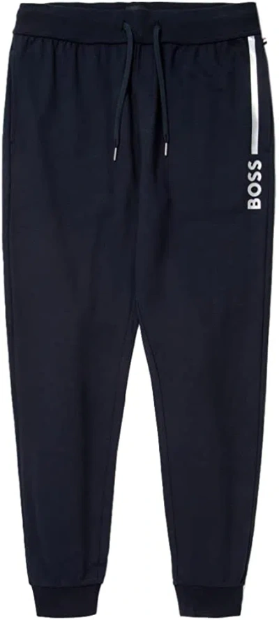 Shop Hugo Boss Men Lined Logo Cuff Drawstrings Sweatpants Admiral Blue