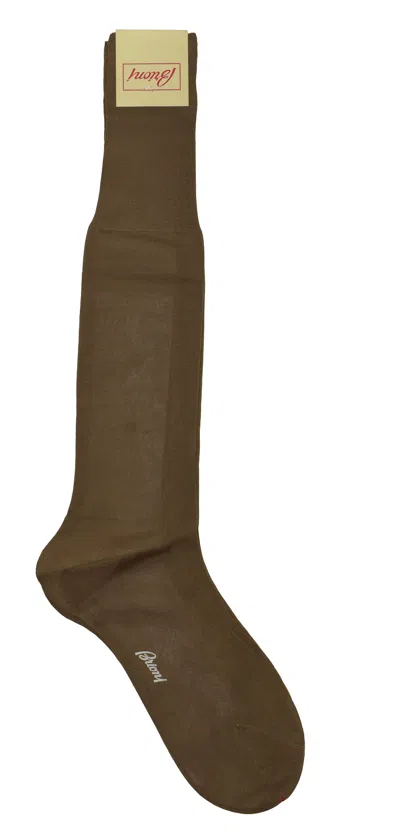 Shop Brioni Men's Long Socks In Brown