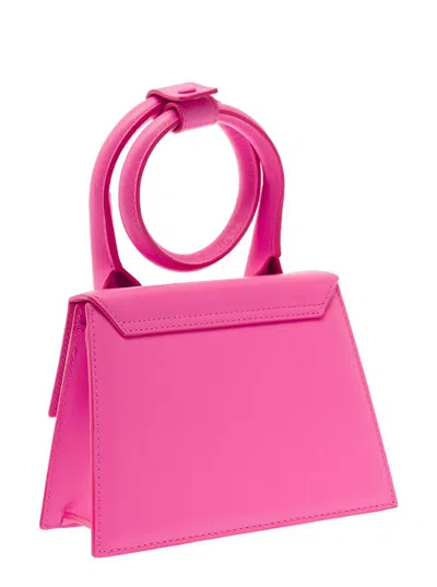 Shop Jacquemus 'le Chiquito Noeud' Fuchsia Crossbody Bag With Logo Detail In Leather Woman In Pink